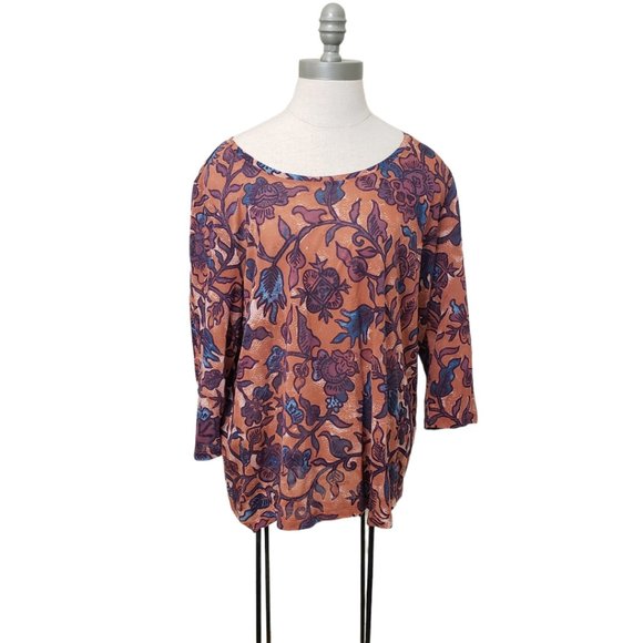 CT426 Peruvian Connection Ladies Rust Floral Blouse L - Picture 1 of 3